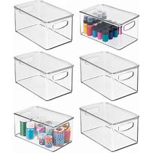 Mdesign Plastic Deep Storage Organizer Bin Box With Lid/Handles, 6 Pack, Clear