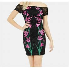 $160 Guess Women's Black Off-The-Shoulder Floral Embroidered Mini Dress Size 2