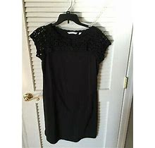 Isaac Mizrahi Short Sleeve Black Crochet & Stretch Cotton Dress, Size