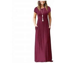 Women's Short Sleeve Empire Waist Maxi Dresses Long Dresses With Pockets