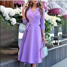 Chicme Dresses | Women's Long Sleeve Tied Detail Flared Dress | Purple | Size Medium | Color: Purple | Size: M