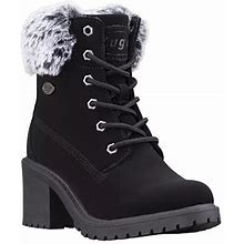 Lugz Womens Clove Fur Flat Heel Lace Up Boots | Black | Regular 6 | Boots Lace Up Boots | Faux Fur Trim