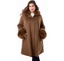 Plus Size Women's Hooded Faux Fur Trim Coat By Jessica London In Nutmeg (Size 12 W) Winter Wool Hooded Swing Coat