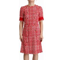 DOLCE & GABBANA Red Checkered Cotton Embellished Sheath Dress