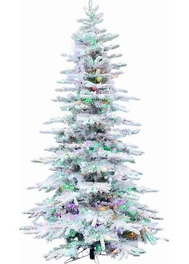 Christmas Time 6.5-Ft. Slim White Pine Flocked Christmas Tree With Multi-Color String Lights - 6.5 Foot