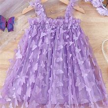 Little Girls Adorable Butterfly Appliques Strappy Princess Dress, Girls Dress Party Birthday Dress For Summer, Violet, $ 9.59,Violet,Affordable,Temu