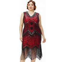 BABEYOND Women's Plus Size Flapper Dresses 1920S V Neck Beaded Fringed Great Gatsby Dress