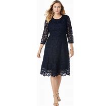 Plus Size Women's Lace Fit & Flare Dress By Jessica London In Navy (Size 12 W)