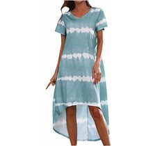 Hot6sl Dresses For Women, Fashion Women V-Neck Splicing Casual Print Short Sleeve Loose Pullover Dress Hot8sl876938