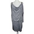 Whbm Small Cold Shoulder Silver Jersey Dress Beaded Shoulders Blouson