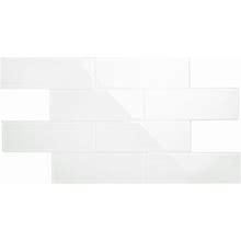 Giorbello 4X12 Glass Subway Tiles Bright White 4-In X 12-In Glossy Glass Subway Wall Tile (5-Sq. Ft/ Carton) | G4110