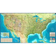 72" W X 40" H - United States Of America Wall Map - Extra Large - Features Shaded Relief Topography - Colorful, Decorative And Functional - Choose Pa
