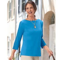Blair Women's Lace-Sleeve Knit Tee Shirt - Blue - 2X - Womens