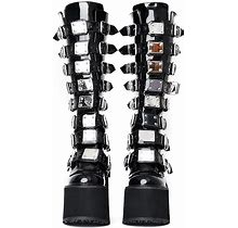 CELNEPHO Womens Chunky Platform Knee High Boots High Heel Round-Toe Zip Punk Goth Mid Calf Combat Boots For Women…