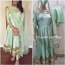 Mint Green Beautiful Party Wear Anarkali Dress Custom Made Anarkali Punjabi Suit Patiala Salwar Churidar Designer Kurti With Heavy Sequin