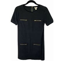 J. Crew Womens Dress 00 Black A Line Short Sleeve Knit Stetch Pockets