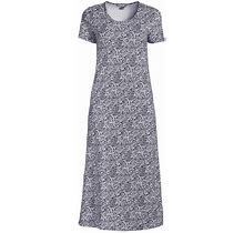 Lands' End Women's Blue Petite Cotton Short Sleeve Midcalf Nightgown - - - Small