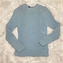 Zara Sweaters | Zara Womens Pastel Skyblue Mock Neck Ribbed Knit Long Sleeve Zippered Sweater | Color: Blue | Size: L