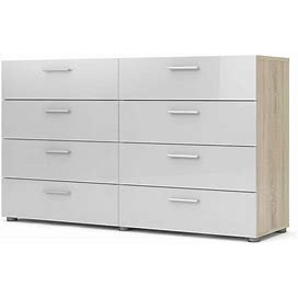 Austin 8-Drawer Oak Structure/White High Gloss Double Dresser