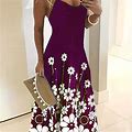 Floral Print Dress, Women's Casual Sleeveless Women's Clothing Summer Maxi Dress, Long Dresses,Purple,Must-Have,Temu