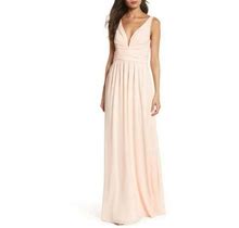 Lulus Blush Pink Ruched A-Line Chiffon Maxi Gown Dress Xs 0/2