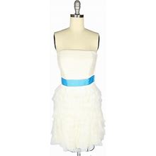 Betsey Johnson Dresses | Betsey Johnson Size 4 White Turquoise Strapless Sash Pleated Ruffle Tulle Dress | Color: Blue/White | Size: 4