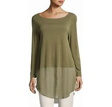 Eileen Fisher Womens Pp Olive Green Long Sleeve Silk Jersey Tunic