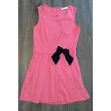 Kanva Fashion Cotton Pleated Dress Sleeveless Pink With Black Bow Size