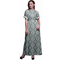 Bimba Rayon Quarterfoil Geometric Ladies Long Gown Boho Beach Cocktail Party Maxi Slit Dress-Large