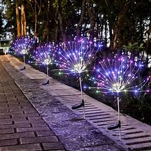 1Pc Solar Fireworks Lamp, Outdoor Grass Globe Dandelion Flash String Fairy Lights, 60 /90 /150/200 /240 LED For Garden Lawn Holiday,Great Value,Temu