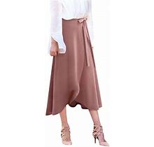 Ierhent Skirt For Women Pencil High Waist Stretch Mid Calf Long Pencil Skirt(Pink,L)