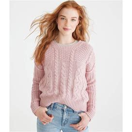 Aeropostale Womens' Cable-Knit Crew-Neck Sweater - Light Purple - Size XS - Cotton - Teen Fashion & Clothing - Shop Spring Styles