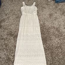 London Times Dresses | London Times Woven Sand Crochet Lace Maxi Dress Size 8 | Color: Cream | Size: 8