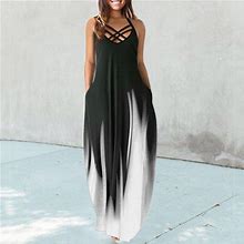 Tagold Summer Dresses For Women 2022, Women's Maxi Dresses Summer Casual V-Neck Sleeveless Vacation Beach Pockets Long Dress Black XXL