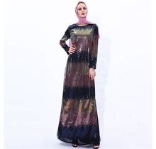 Women's Ombre Sequin Robe Ramadan Maxi Dress