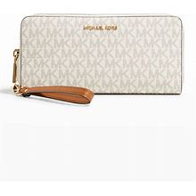 Michael Michael Kors Monogram Zip Leather Continental Wallet, Vanilla, Women's, Small Leather Goods Wallets