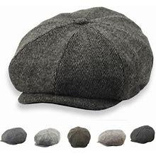Thickened Wool Tweed Octagonal Hat Dad Winter Felt Newsboy Cap Male Leisure Caps Man Big Size Beret(Black,M)