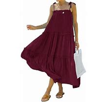 Calsunbaby Women's Summer Spaghetti Strap Long Maxi Dress High Low Ruffle Dress Loose Tiered Flowy Beach Long Dress Red Wine 2XL