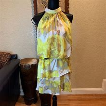 Eliza J Dresses | Eliza J Floral Print Halter Chiffon Dress Sz 6 | Color: Yellow | Size: 6