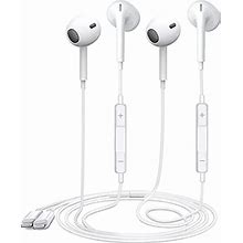 2 Pack Apple Earbuds iPhone Headphones [Apple Mfi Certified] Earphones With Lightning Connector (Built-In Microphone & Volume Control) Compatible Wit