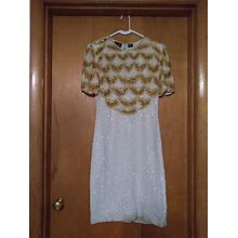 80S Vintage Fancy Beaded And Sequins Dress With Shoulder Pads