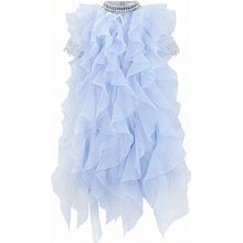 MAISON AVA Ruffled Crystal-Embellished Dress - Blue