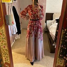 Y.A.S. Dresses | Pink Floral Maxi With Long Sleeve | Color: Pink/Tan | Size: Xs