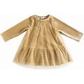 Girls Fashion Dresses Toddler Girls Children Winter Long Sleeve Pure Color Princess Dress Lady Dress Golden Outwear