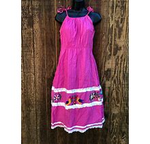 Damaged Vintage Medium Dress Ethnic Mexican Floral Embroidery Made In Mexico Embroidered Floral