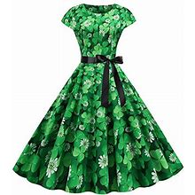 UOKNICE Dresses For Women Work Casual,Plus Size Women St. Patrick's Day Halter Sleeveless Evening Party Prom Swing Dress
