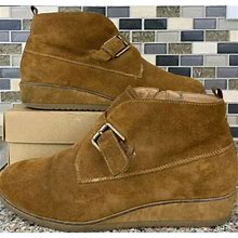 Franco Sarto Brooke Suede Wedge Tan Brown Ankle Boots Buckle Womens 10