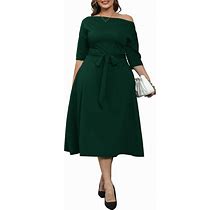 Nmoder Plus Size Stretchy Off Shoulder Midi Dress For Women Casual 3/4 Sleeve Party Wedding Guest Flared Wrap Dresses