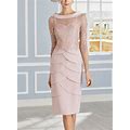 Sheath/Column Scoop Neck 3/4 Sleeves Lace Mother Of The Bride Dresses
