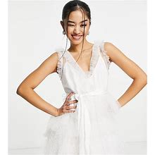 Ever New Petite Tiered Tulle Mini Dress In Winter White - White (Size: 2)